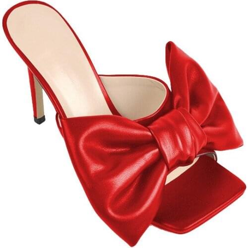 MKKKHOU Fashion Sandals Women New Summer Shoes Flat Bow Stiletto Heel 12cm Ladies High-Heeled Slippers Large Size 34-45