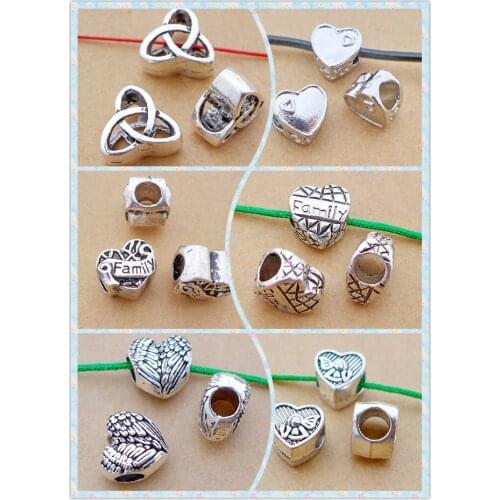 Alloy antique silver big hole bead heart peach love shape charm diy free shipping 20/50pcs 6styles top class