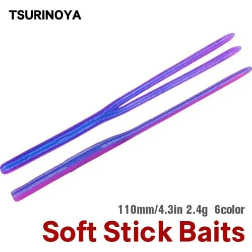 TSURINOYA 8Pcs Worm Soft Bait 110mm 2.4g Straight Twin Tail Soft Stick Baits Pesca Jig Fishing Lure Artificial Bait Bass Wobbler