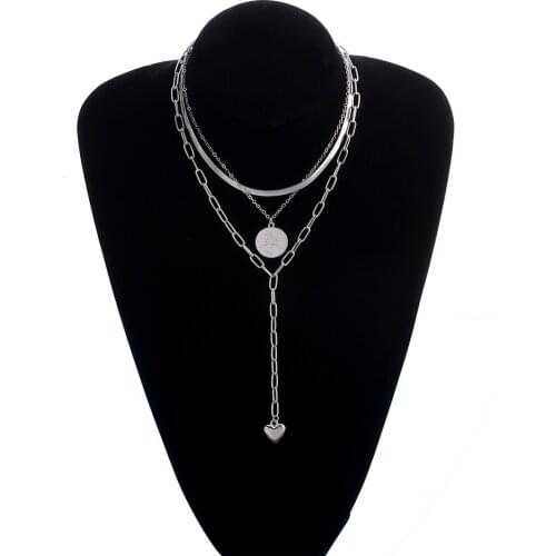 Hip Hop Snake Bone Square Chain Multilayer Necklace Female Fashion Carved Peach Heart Pendant Necklace