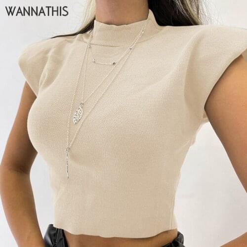 WannaThis Casual Cropped T-Shirts Women Solid One size O-Neck Knitted Slim Solid Color Short Sleeve Female Crop Tops Summer 2020