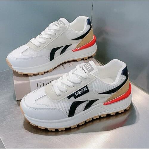 2021 Women Sneakers Breathable Fashion Casual Color-block Totem Ankle Boots Outdoor Shoes Breathable mesh surface for platform