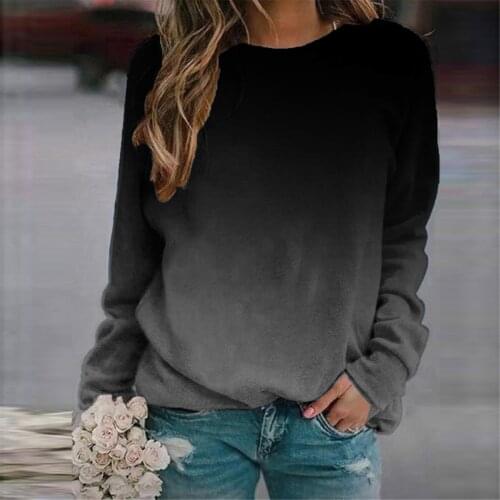 Gradient Print Lady Casual Women Tshirts O Neck Vintage Gothic Clothes Long Sleeve Graphic Tees High Street Pullover Top Топ 4