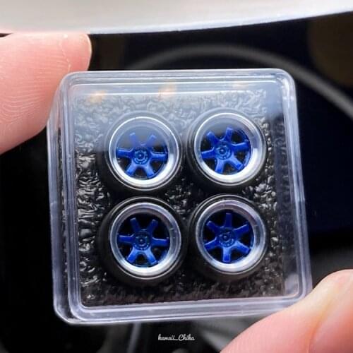 1Set 1/64 Scale Mini Car Wheels and Tires 10.4mm TE37V SL Modify Parts for 1:64 Car Model