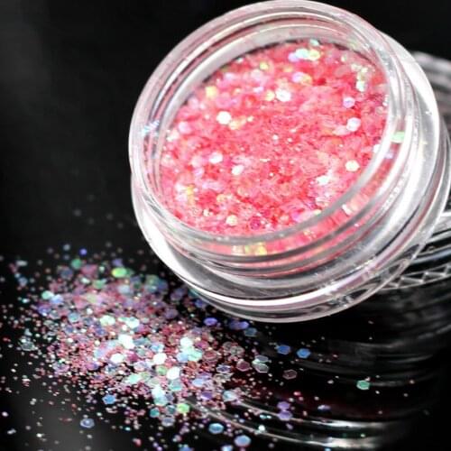 1Box 7 Colour Dark Pink Color Sequins Acrylic Powder Crystal Polymer Nail Art Tips Builder False Tips Nails Art Builder Nail Po