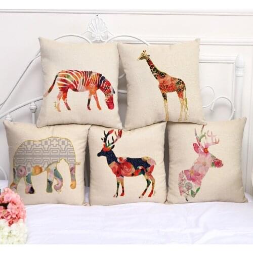 1pc 45x45cm Real High Quality Linen Animal Abstract Printed Decorative Cushion Cover Throw Pillow Case Chair Seat Pillowcases