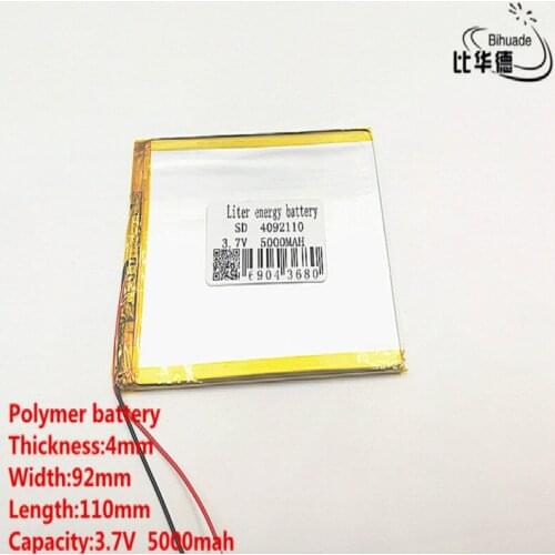 10pcs/lot 3.7V,5000mAH 4092110 (polymer lithium ion battery) Li-ion battery for tablet pc 7 inch 8 inch 9inch tablet PC MID