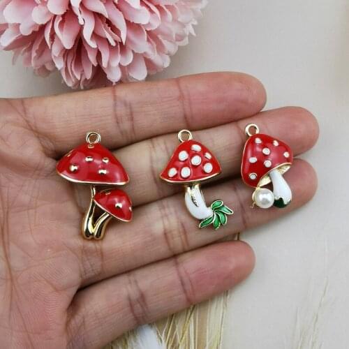 10pcs/Lot Fashion Pearl Mushroom Shape Enamel Charms Earring Bracelet Jewelry Accessories Handmade Diy Material