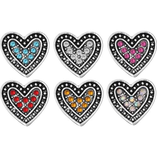 10pcs/lot New Snap Jewelry Heart 12mm Metal Snap Buttons Fit Snap Bracelet Bangles Necklaces For Women