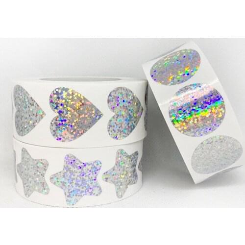 100-500pcs Laser Love Heart Stars Round Stickers Handmade Birthday Party Decor Sealing Label Sticker Envelope Business Package