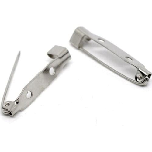 100Pcs Silver Tone Back Pins Safety Pins 2 Holes for Brooches Crafts Making 31x6mm