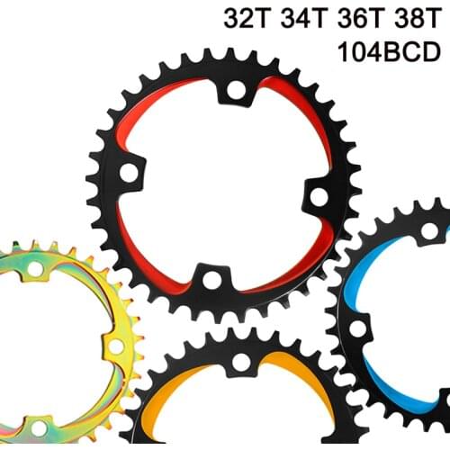 104BCD Narrow Wide Teeth Single Speed Chainring 32/34/38T Black Red Blue Golden MTB Mountain Bike Crankset Crank Set 104mm