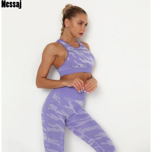 2 Pcs Energy Seamless Camouflage Sets Fitness Gym Sports Suits Workout Clothes For Women Sexy Sports Bra+Sport Leggings Outfit