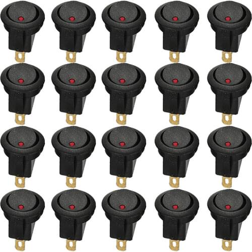 20 X Car 12V Round Rocker Dot Boat Red LED Light Toggle Switch SPST ON/OFF Sales