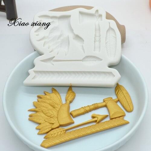 Ax Arrow Feather Indian Headdress Silicone Fondant Chocolate Cake Molds For Baking Cake Decorating Tools Kitchen Accessories