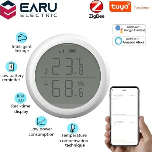 WIFI Wireless Temperature And Humidity Sensor With LCD Screen Display Working With TuYa ZigBee Hub, Battery Powered Smart Life