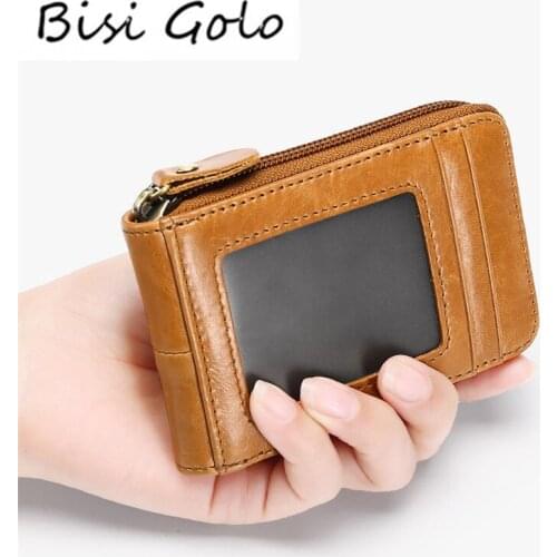 BISI GORO 2020 Card Holder Business Card Case with RFID Blocking Vintage Unisex High Quality Genuine Leather Credit Card Wallets