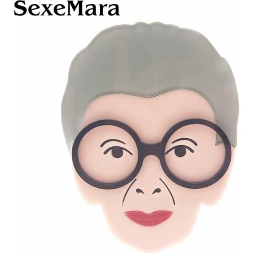 SexeMara Large Ladies Acrylic Brooch For Women Girls Big Resin Cartoon Grandmas Head Handmade Funny Female Clothe Pin Brooch