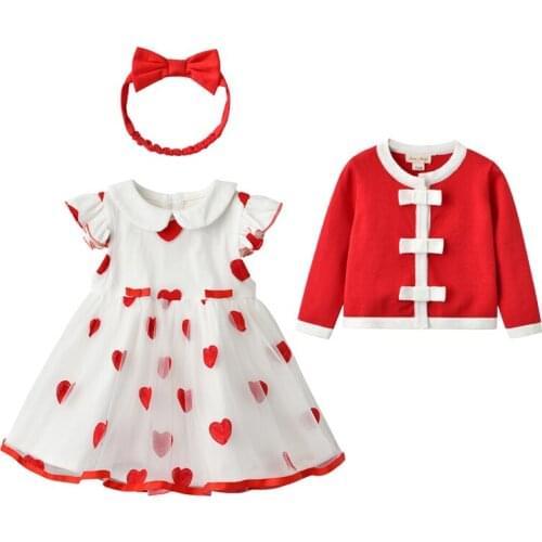 Infant Baby Girls' 3pcs Princess Dress Cardigan and Hair Band Christening Birthday Party Dress Set