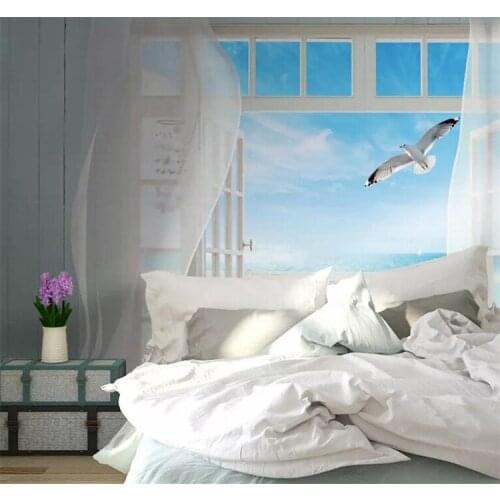 Photo Wallpaper 3D Stereo Window Seaside Landscape Mural Living Room TV Sofa Background Wall Painting Papel De Parede Home Decor