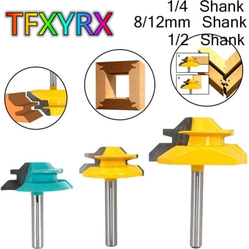 1pc 8mm 1/4 1/2inch Shank 45 Degree Lock Miter Router Bit Woodworking Tenon Milling Cutter for Wood Drilling Tool Carbide Alloy