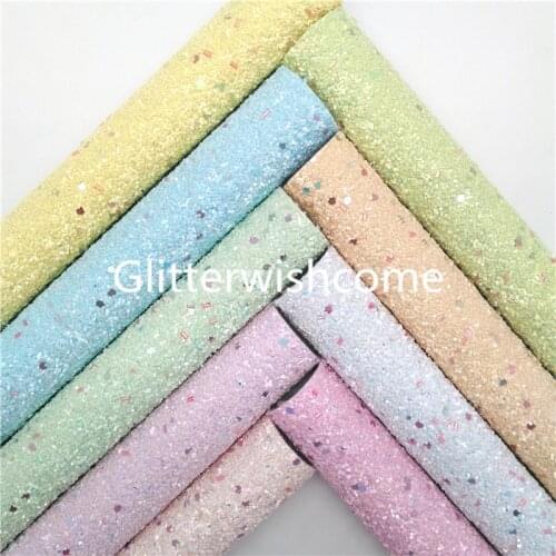 Glitterwishcome Pastel Colors Chunky Glitter Faux Leather fabric Vinyl Glitter Sheets For Bows DIY 21X29CM GM1038B