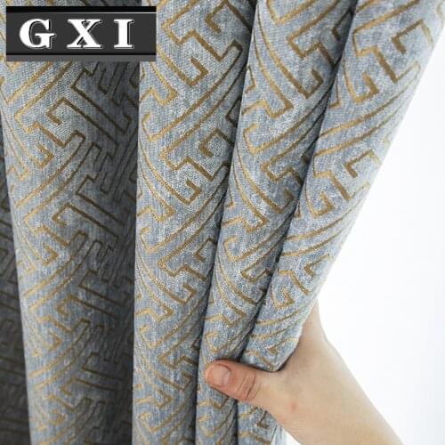 GXI Solid Geometric Physical Semi-Blackout Curtains for Bedroom Double-sided Jacquard Chenille Curtain Cloth Drapes