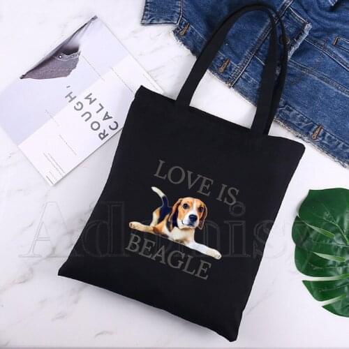Beagle Canvas Bag Casual Large Hand Bags for Women Ladies Shopping Handbag Print Large Capacity Bag Black