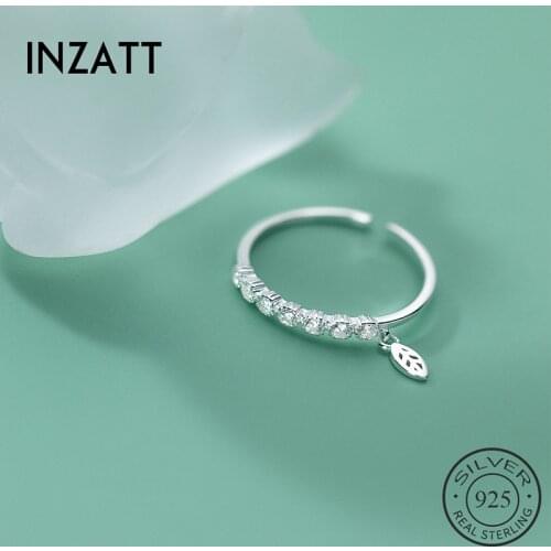 INZATT Real 925 Sterling Silver Zircon Leaves Pendant Adjustable Ring For Fashion Women Fine Jewelry Cute Minimalist Accessories