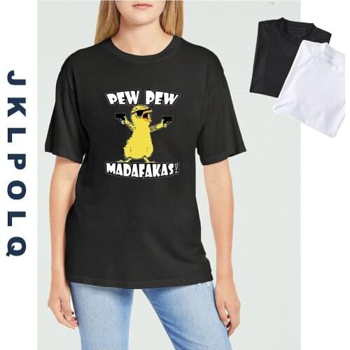 JKLPOLQ Pew Pew Madafakas Funny Chicken Gangster Meme Vintage Womens Short Sleeve T-Shirt Casaul Tops Cartoon Tee