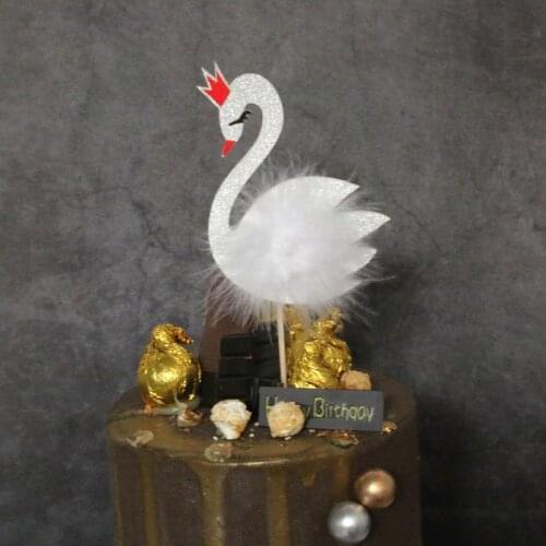1PC Crown Bling Swan Picks Wedding Party Cake topper Decoration Supplies Feather Cupcake Topper