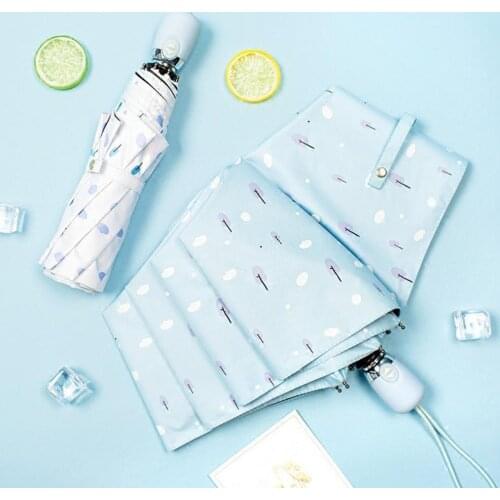 Mini Umbrella Womens Automatic Umbrella Male Folding Umbrella Small Fresh Forest Automatic Tri-fold Windproof Rainproof Anti-UV