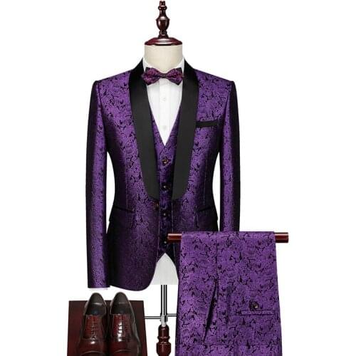 Men Suits Banquet Business Party Prom Wedding Groom Tuxedos Ball Stage Costume Dress Singer Host Dancer Shawl Lapel Three Pieces