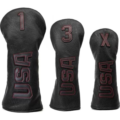 Golf Club Headcover Set,USA Driver Covers Fairway Wood Cover Hybrid Cover Leather Golf Wood Cover for Driver Fairway Hybrid