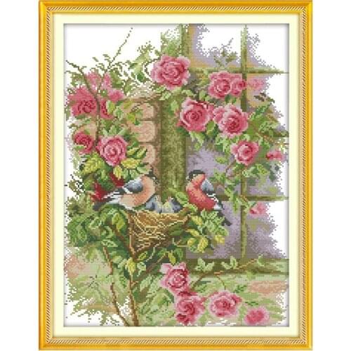 DIY Handmade Needlework Cross Stitch Set Embroidery Kit 14CT Birds' Family Pattern Cross-Stitching 35 * 45cm Home Decoration