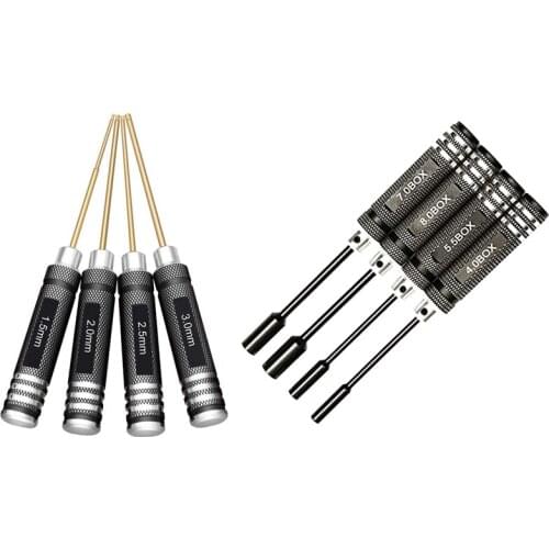 4 Pcs 1.5 / 2.0 / 2.5 / 3.0 Mm Hex Screwdriver Set With 4Pcs Hex Nut Drivers Screw Driver Tools Kit Set
