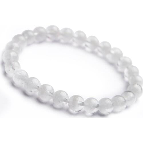 Genuine Natural White Phantom Quartz Crystal Round Big Beads Women Healing Stone Bracelet 8mm