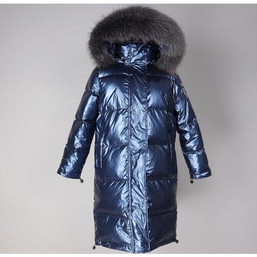 2020 New Winter Coat Women Glossy Casual Long Hooded Down Jacket Real Raccoon Fur Collar Warm Thick 90% White Duck Down Jacket