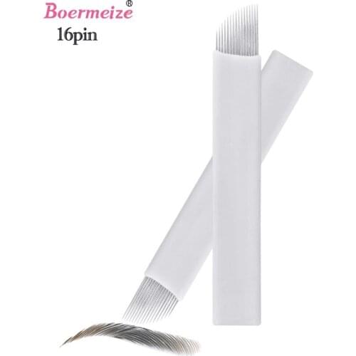 Permanent Makeup Tattoo Needles Blades 50Pcs 12/14/16/17/21 Pin Eyebrow Lip Microblading 3D Embroidery Needles for Manual Pen