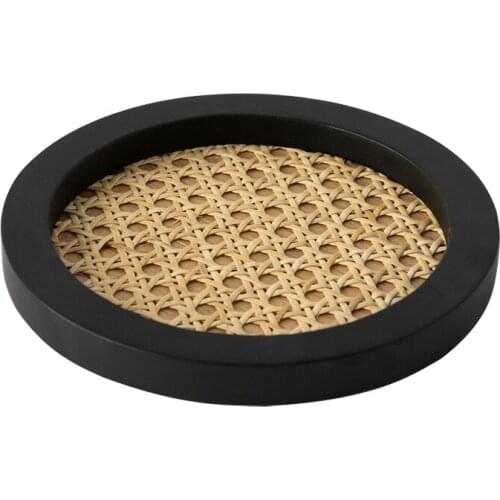 Home Nordic Rattan Woven Tray Wooden Handmade Ins Wind Rectangular Geometric Ornament Key Storage Tray