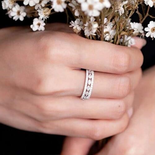 Simple Hollow Spindle Zirconia Ring Solid 925 Silver Wedding Band Rings for Women Engagement Luxury Party Jewelry Gift