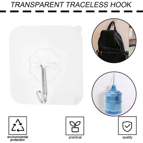 New Transparent Wall Hooks Waterproof Oilproof Self Adhesive Hooks Reusable Seamless Hanging Hook For Kitchen Bathroom Office