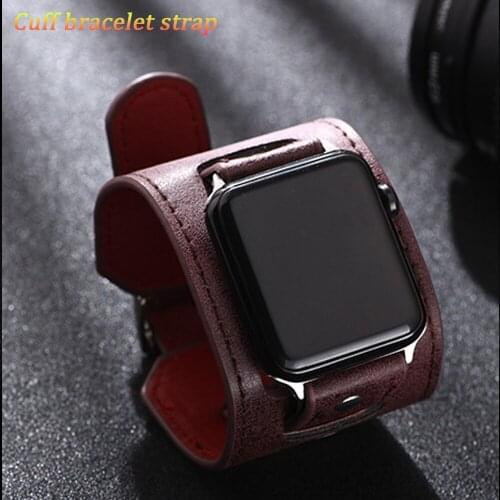 Cuff Bracelet Belt For Apple Watch Band 38mm 40mm 42mm 44mm PU Leather Watchbands iWatch Strap Series 1 2 3 4 5 6 SE Wristband