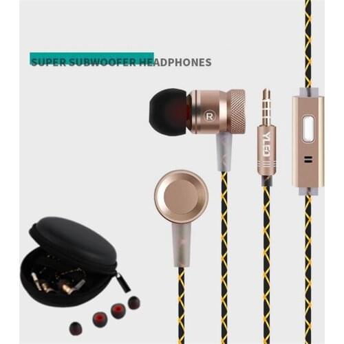 Luxury Hifi Heavy Bass Earphone Metal Music Stereo Wired Headphone With Microphone 3.5MM Jack Earbuds Headset + Black Zipper Box