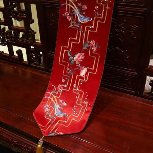 Birds Florals Embroidery Table Runners Classical Chinese Style High-grade Golden Blue Table Covers Home Dining Table Covers
