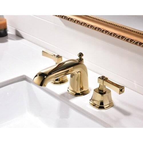 TI-GOLD PVD 8 inch 3 Holes widespread bathroom Lavatory Sink faucet mixer tap deck mounted Luxury tap Square