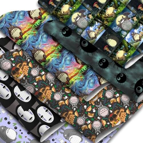 Japanese Cartoon Totoro Faux Leather Sheets Printed Synthetic Leather Fabric Roll 30x140cm for DIY Earrings Hair Bows Crafts