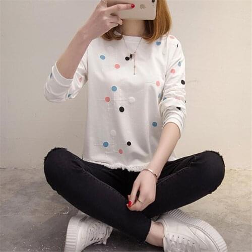 2020 Ladies Spring Autumn New Polka Dot Hoodie Loose Long Sleeve White Round Neck Tassel Decorative sweatshirt