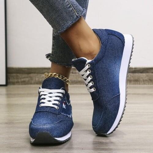 Spring Denim Sneakers Women 2021 New Classic Mix Color Ladies Comfortable Lace Up Casual Shoes Outdoor Walking Running Flats
