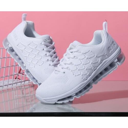 Womens Air Cushion Running Shoes Light Breathable Casual Off White Shoes Fitness Jogging Comfortable Sneakers Mesh Flat Shoes